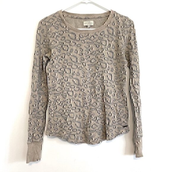 LUCKY BRAND Cheetah Print Pullover Tan Brown Gray Leopard Animal Long Sleeve XS - Picture 2 of 11